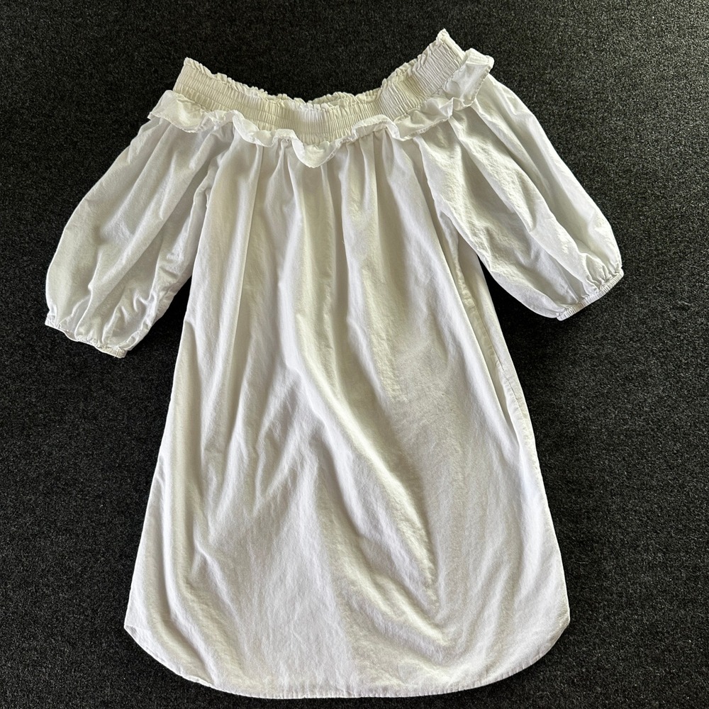 J. McLaughlin White Cotton Off The Shoulder Smocked Puff Sleeve Mini Dress M
